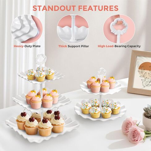 12Pcs Dessert Table Display Set, Cupcake Stand, 3-Tier Cup Cake Tower Stands & 2-Tiered Cake Holder, Treat Food Platters Serving Trays for Tea Party, Baby Shower, Bridal, Wedding, Birthday, Plastic in Kuwait
