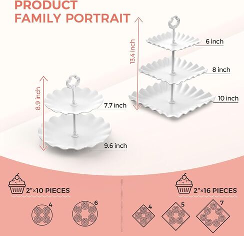 12Pcs Dessert Table Display Set, Cupcake Stand, 3-Tier Cup Cake Tower Stands & 2-Tiered Cake Holder, Treat Food Platters Serving Trays for Tea Party, Baby Shower, Bridal, Wedding, Birthday, Plastic in Kuwait