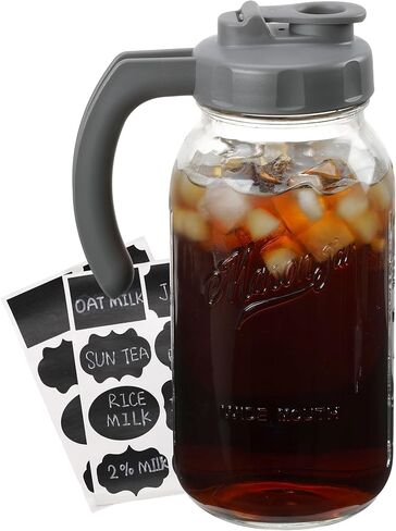 إبريق زجاجي من سوليجت مع غطاء، غطاء قلاب ذو فم واسع، غطاء مانع للتسرب مع مقبض، 64 أونصة (2 كوارت / 1.9 لتر)، أزرق داكن وأصفر، عبوتان in Kuwait