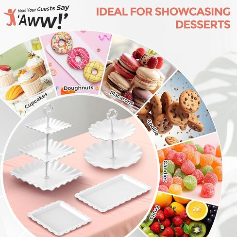 12Pcs Dessert Table Display Set, Cupcake Stand, 3-Tier Cup Cake Tower Stands & 2-Tiered Cake Holder, Treat Food Platters Serving Trays for Tea Party, Baby Shower, Bridal, Wedding, Birthday, Plastic in Kuwait