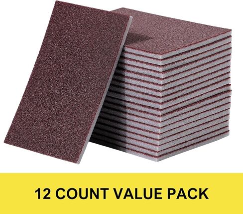 Sanding Sponge, 12 PCS 90 Grit Sanding Pads for Furniture Wood Metal Drywall Model Polishing, Dry Wet Foam Hand Sander Block, Washable and Reusable in Kuwait