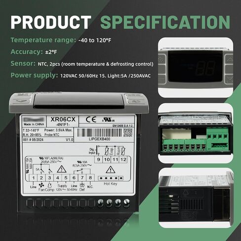 لجهاز التحكم في درجة الحرارة Dixell XR06CX-4N1F1 يناسب الثلاجات/الفريزر التجارية 120 فولت 50-60 هرتز # استبدال لجهاز التحكم في درجة الحرارة القابل للبرمجة Dixell مع مسبار استشعار درجة الحرارة in Kuwait