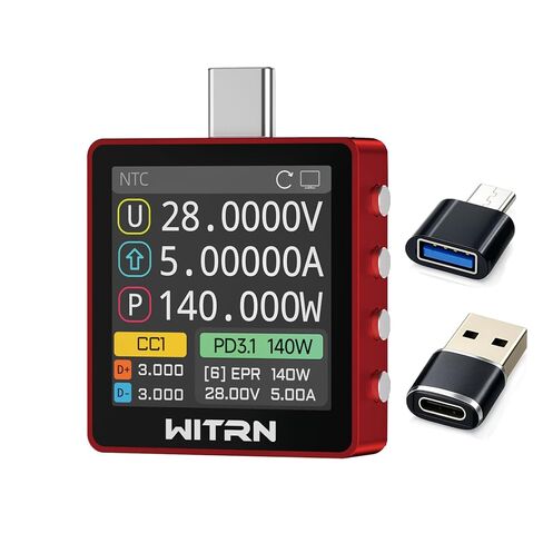 K2 USB Voltage & Current Meter – Type-C 24P Through-Mode, PD3.1/EPR 28 V Protocol Detection, Color IPS Screen, 3.3-48V/0-6A (10A Peak) Measurement, USB-C Charger & Cable Tester (K2R) in Saudi Arabia