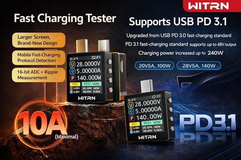 K2 USB Voltage & Current Meter – Type-C 24P Through-Mode, PD3.1/EPR 28 V Protocol Detection, Color IPS Screen, 3.3-48V/0-6A (10A Peak) Measurement, USB-C Charger & Cable Tester (K2R) in Saudi Arabia
