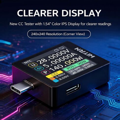 K2 USB Voltage & Current Meter – Type-C 24P Through-Mode, PD3.1/EPR 28 V Protocol Detection, Color IPS Screen, 3.3-48V/0-6A (10A Peak) Measurement, USB-C Charger & Cable Tester (K2R) in Saudi Arabia