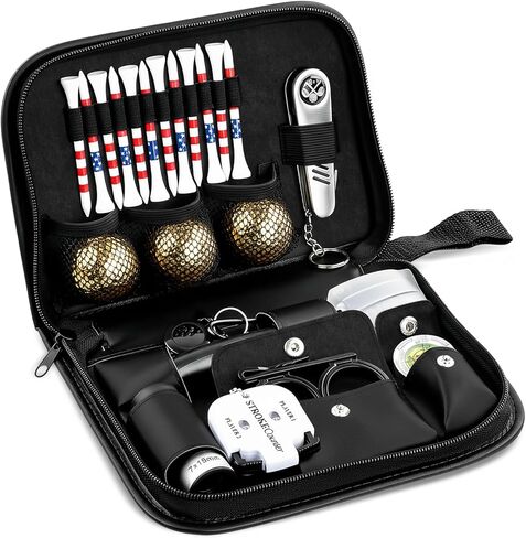Golf Gifts for Men and Women, Golf Accessories Set with Gold Golf Balls, Telescope, Golf Tees, Brush, Divot Tool, Golf Green Reader, Scorer, Golf Ball Clamp Golf Tool Set Storage Case (Brown) in Saudi Arabia