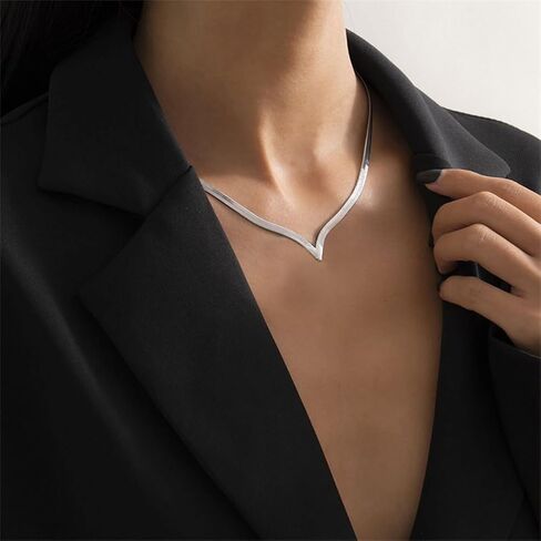 Gold Flat Snake Chain Choker Necklaces for Women Trendy V-Shaped Short Collar Clavicle Necklace Fashion Jewelry Gifts in Saudi Arabia