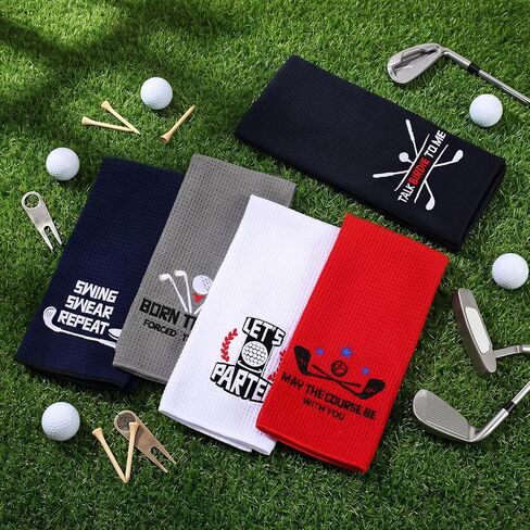 Moukeren 6 Pcs Funny Golf Towel with Clips Embroidered Golf Microfiber Towel for Bags for Men Women Birthday Retirement Gifts for Fans in Saudi Arabia