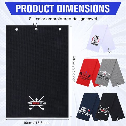 Moukeren 6 Pcs Funny Golf Towel with Clips Embroidered Golf Microfiber Towel for Bags for Men Women Birthday Retirement Gifts for Fans in Saudi Arabia