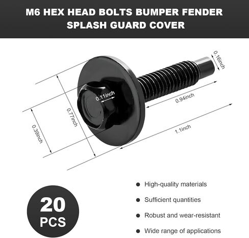 20 PCS M6-1.0 X 25MM Hex Head Bolts, Metric Hex Head Fastener Car Body Bolt w/Dog Point, Multipurpose Bolts Washers for Bumper Fender Splash Shield Under Cover Hood in Saudi Arabia