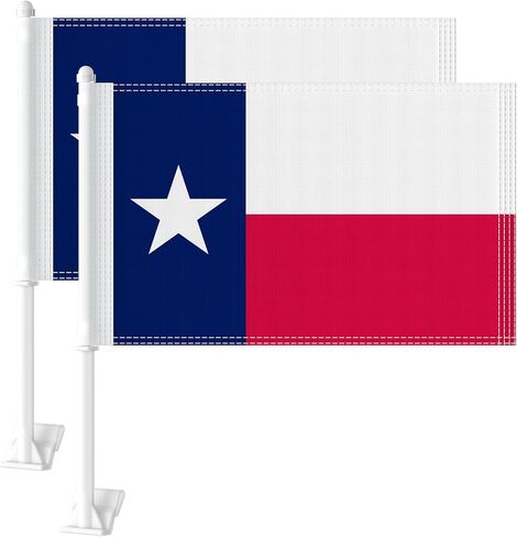 Heavy Duty 2 Pack Texas State Car Flags 11" x 17", Double Sided Small Texas State Flag for Car Window, Tear-Resistant 2-Layer Warp-Knitted Polyester with Thickened Pole & Secure Window Clip for Car Truck SUV in Saudi Arabia