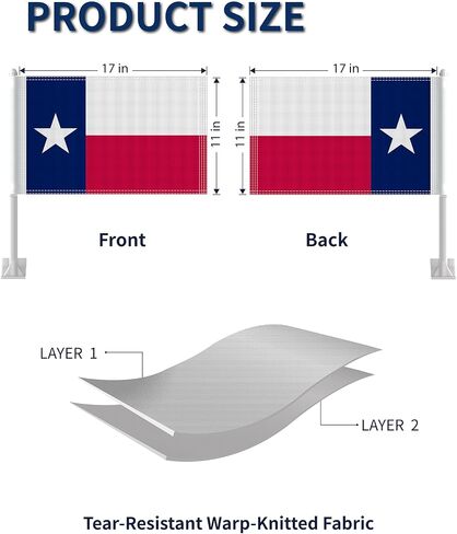 Heavy Duty 2 Pack Texas State Car Flags 11" x 17", Double Sided Small Texas State Flag for Car Window, Tear-Resistant 2-Layer Warp-Knitted Polyester with Thickened Pole & Secure Window Clip for Car Truck SUV in Saudi Arabia