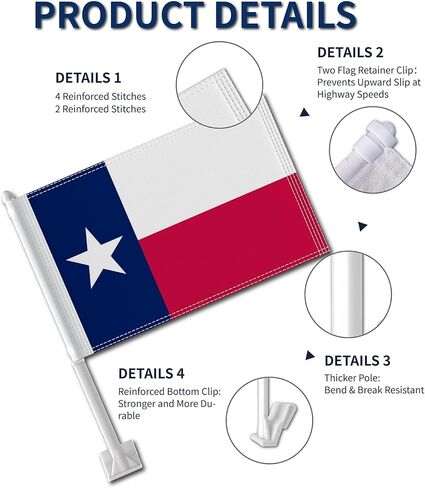 Heavy Duty 2 Pack Texas State Car Flags 11" x 17", Double Sided Small Texas State Flag for Car Window, Tear-Resistant 2-Layer Warp-Knitted Polyester with Thickened Pole & Secure Window Clip for Car Truck SUV in Saudi Arabia