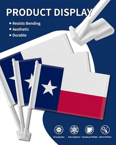 Heavy Duty 2 Pack Texas State Car Flags 11" x 17", Double Sided Small Texas State Flag for Car Window, Tear-Resistant 2-Layer Warp-Knitted Polyester with Thickened Pole & Secure Window Clip for Car Truck SUV in Saudi Arabia