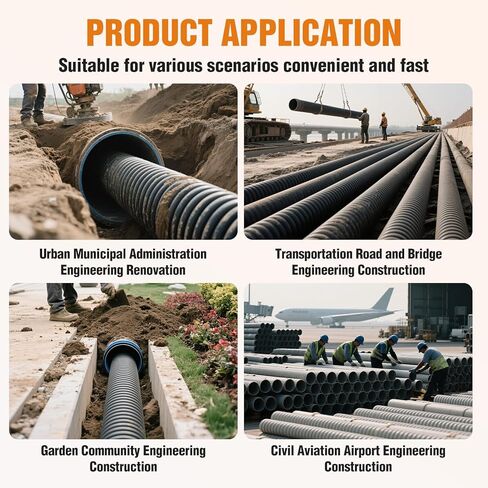 أداة شد الأنابيب المموجة HDPE، مجموعة سحب وتوصيل الأنابيب شديدة التحمل مقاس 8-24 بوصة (DN200-600mm)، تركيب سريع للصرف الصحي والصرف الصحي والقناة الكهربائية ومشاريع البناء in Kuwait