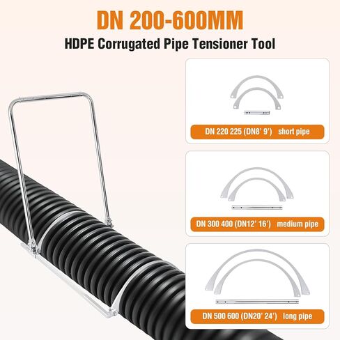 أداة شد الأنابيب المموجة HDPE، مجموعة سحب وتوصيل الأنابيب شديدة التحمل مقاس 8-24 بوصة (DN200-600mm)، تركيب سريع للصرف الصحي والصرف الصحي والقناة الكهربائية ومشاريع البناء in Kuwait