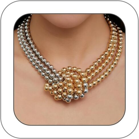 Vintage Layered Pearl Choker Necklace for Women Chunky Adjustable Knot Pearls Choker Necklace Fashion String Beads Necklace Jewelry Accessories in Saudi Arabia