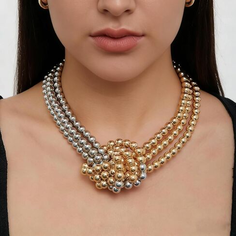 Vintage Layered Pearl Choker Necklace for Women Chunky Adjustable Knot Pearls Choker Necklace Fashion String Beads Necklace Jewelry Accessories in Saudi Arabia