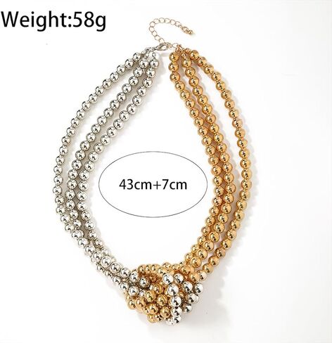 Vintage Layered Pearl Choker Necklace for Women Chunky Adjustable Knot Pearls Choker Necklace Fashion String Beads Necklace Jewelry Accessories in Saudi Arabia