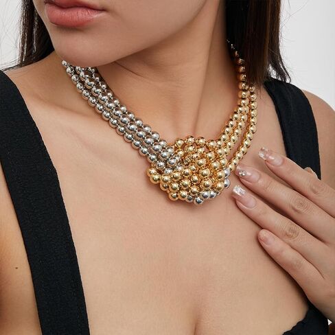 Vintage Layered Pearl Choker Necklace for Women Chunky Adjustable Knot Pearls Choker Necklace Fashion String Beads Necklace Jewelry Accessories in Saudi Arabia
