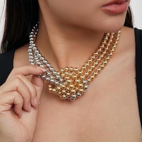 Vintage Layered Pearl Choker Necklace for Women Chunky Adjustable Knot Pearls Choker Necklace Fashion String Beads Necklace Jewelry Accessories in Saudi Arabia
