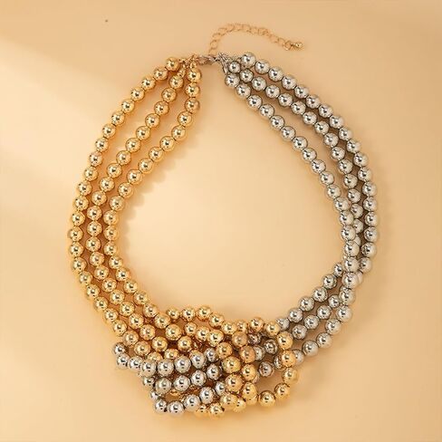 Vintage Layered Pearl Choker Necklace for Women Chunky Adjustable Knot Pearls Choker Necklace Fashion String Beads Necklace Jewelry Accessories in Saudi Arabia