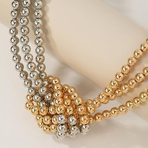 Vintage Layered Pearl Choker Necklace for Women Chunky Adjustable Knot Pearls Choker Necklace Fashion String Beads Necklace Jewelry Accessories in Saudi Arabia