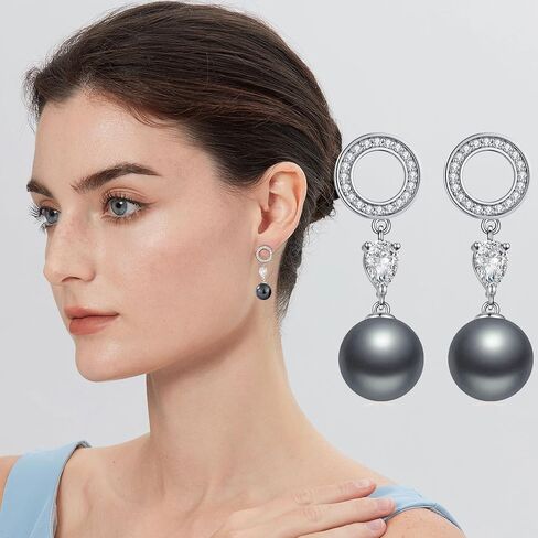 أقراط جيامياوي 18 قيراط مطلية بالذهب الأبيض 925 من الفضة الإسترليني واللؤلؤ المتدلية، أقراط متدلية كبيرة من اللؤلؤ للنساء in Kuwait