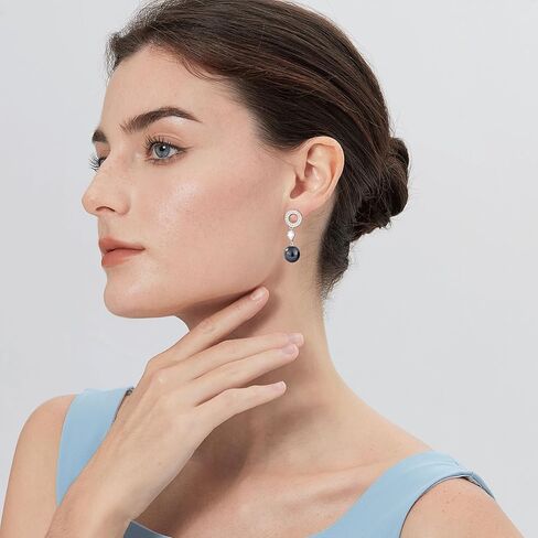 أقراط جيامياوي 18 قيراط مطلية بالذهب الأبيض 925 من الفضة الإسترليني واللؤلؤ المتدلية، أقراط متدلية كبيرة من اللؤلؤ للنساء in Kuwait