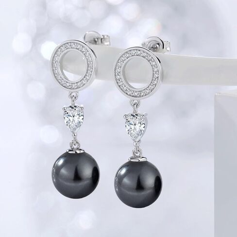 أقراط جيامياوي 18 قيراط مطلية بالذهب الأبيض 925 من الفضة الإسترليني واللؤلؤ المتدلية، أقراط متدلية كبيرة من اللؤلؤ للنساء in Kuwait