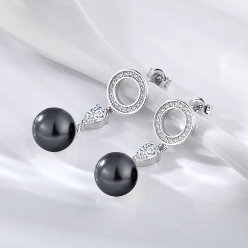 أقراط جيامياوي 18 قيراط مطلية بالذهب الأبيض 925 من الفضة الإسترليني واللؤلؤ المتدلية، أقراط متدلية كبيرة من اللؤلؤ للنساء in Kuwait