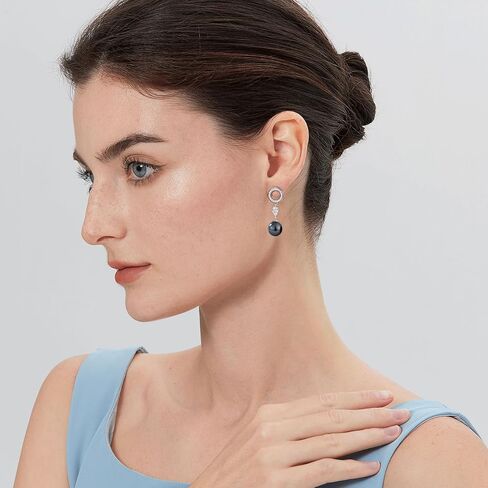 أقراط جيامياوي 18 قيراط مطلية بالذهب الأبيض 925 من الفضة الإسترليني واللؤلؤ المتدلية، أقراط متدلية كبيرة من اللؤلؤ للنساء in Kuwait