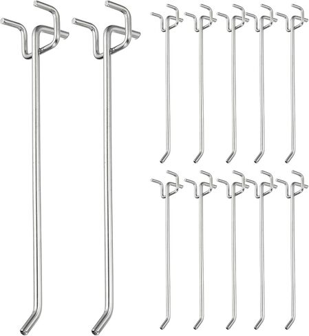 uxcell 12 Pcs Pegboard Hooks, 7.9 Inch Peg Board Hooks Kit Fit 1/5" Pegboard Garage for Hanging Shelving Tool Storage Craft Organizing, Silver Tone (1mm Hole Dia) in Saudi Arabia