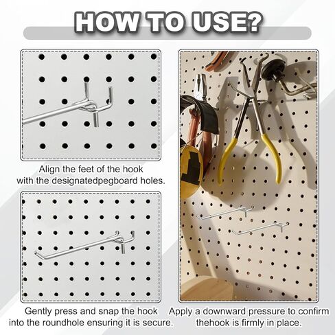 uxcell 12 Pcs Pegboard Hooks, 7.9 Inch Peg Board Hooks Kit Fit 1/5" Pegboard Garage for Hanging Shelving Tool Storage Craft Organizing, Silver Tone (1mm Hole Dia) in Saudi Arabia