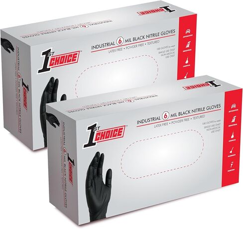 قفازات النتريل من فرست تشويس، للاستعمال مرة واحدة، خالية من اللاتكس، سوداء، 6 مل، صناعية، للميكانيكا والتنظيف والسيارات والاستخدام المنزلي in Kuwait