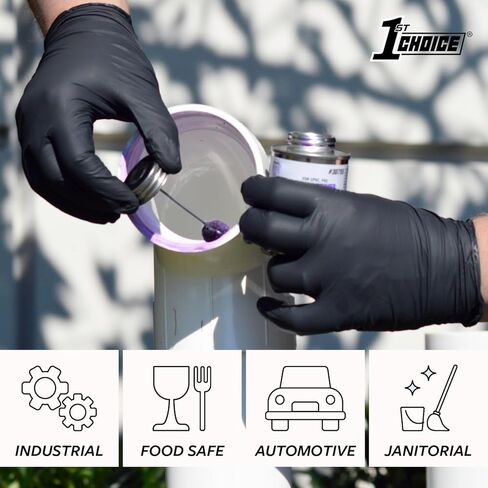 قفازات النتريل من فرست تشويس، للاستعمال مرة واحدة، خالية من اللاتكس، سوداء، 6 مل، صناعية، للميكانيكا والتنظيف والسيارات والاستخدام المنزلي in Kuwait