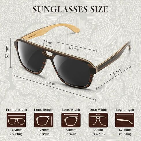 SUNAIT Light Burl/Black Oak/Zebra & Ebony/Maple Wood Sunglasses Classic Square Aviator for Men & Women HD Polarized Lens in Saudi Arabia