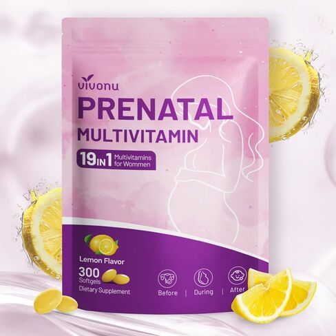 VivoNu Prenatal Vitamins for Women, Vitamin D3, K2, B6, B12, C with Folic Acid, DHA, Choline, Probiotic, Iron, Calcium, Zinc & Magnesium, 300 Pregnancy Multivitamin Softgels (1 Bag / 300 softgels) in Kuwait
