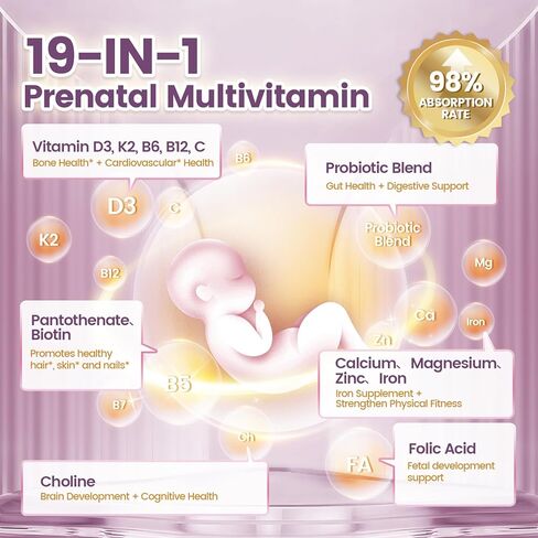VivoNu Prenatal Vitamins for Women, Vitamin D3, K2, B6, B12, C with Folic Acid, DHA, Choline, Probiotic, Iron, Calcium, Zinc & Magnesium, 300 Pregnancy Multivitamin Softgels (1 Bag / 300 softgels) in Kuwait