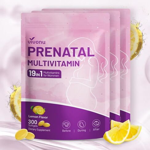 VivoNu Prenatal Vitamins for Women, Vitamin D3, K2, B6, B12, C with Folic Acid, DHA, Choline, Probiotic, Iron, Calcium, Zinc & Magnesium, 300 Pregnancy Multivitamin Softgels (1 Bag / 300 softgels) in Kuwait