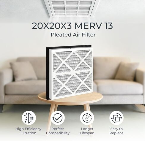 Vilaso 20x20x3 MERV 13 استبدال فلتر الهواء المطوي لسلسلة Zephyr VGF 20x20x3 شبكة هواء العودة للمنزل بالكامل، فلتر مطوي عميق 3 بوصات يناسب شبكات إرجاع قياسية 1 بوصة بدون تعديل، عبوتان in Saudi Arabia