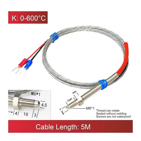 K E PT100 Thermocouple Probe, M6 Thread Sensor, 1-5 Meter Cable, 0-600°C -50-200°C, Spring Tip RTD, Industrial Equipment(K-type-5M) in Saudi Arabia