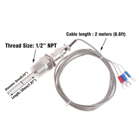 RTD PT100 Temperature Sensor Probe 5cm 1/2 Inch NPT Thread with Detachable Connector 2M Cable 3-Wire 1Pcs in Saudi Arabia
