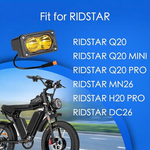 متوافق مع مصباح Ridstar Q20 Ebike الأمامي، 6500K 20W إضاءة LED مقاومة للماء فائقة السطوع للدراجة الإلكترونية، 3 دبوس عالمي 12V-60V للدراجة الإلكترونية والدراجات النارية والمركبات ATV in Kuwait