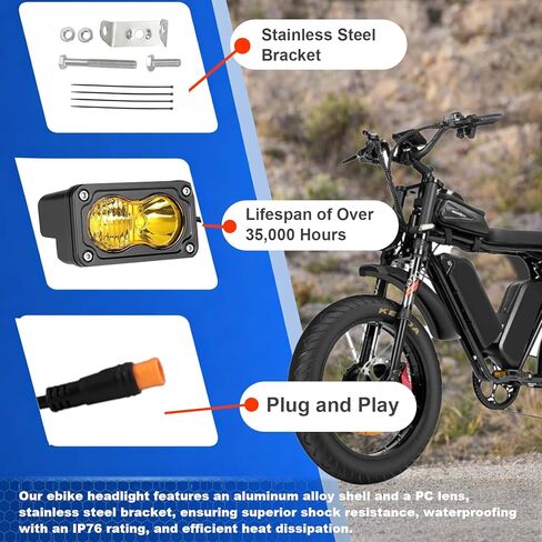 متوافق مع مصباح Ridstar Q20 Ebike الأمامي، 6500K 20W إضاءة LED مقاومة للماء فائقة السطوع للدراجة الإلكترونية، 3 دبوس عالمي 12V-60V للدراجة الإلكترونية والدراجات النارية والمركبات ATV in Kuwait