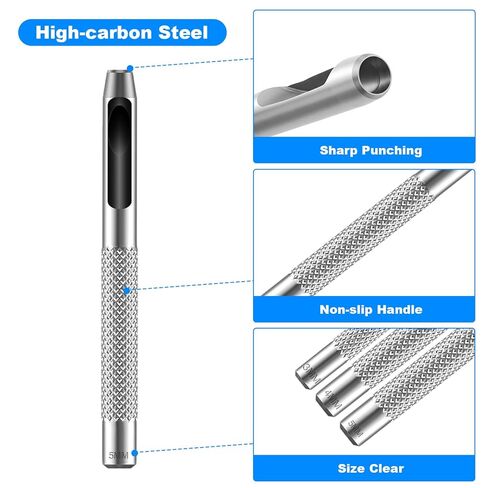 مجموعة ثقوب جلدية مجوفة من 7 قطع، أداة ثقب ثقب دائرية معدنية من موجروي، 5/64-13/64 بوصة (2-5 مم) مع مقبض مضاد للانزلاق للأحزمة، وأشرطة الساعات، والورق، والبلاستيك، DIY، وأدوات الإصلاح in Kuwait