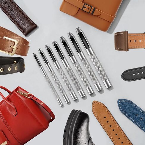 مجموعة ثقوب جلدية مجوفة من 7 قطع، أداة ثقب ثقب دائرية معدنية من موجروي، 5/64-13/64 بوصة (2-5 مم) مع مقبض مضاد للانزلاق للأحزمة، وأشرطة الساعات، والورق، والبلاستيك، DIY، وأدوات الإصلاح in Kuwait