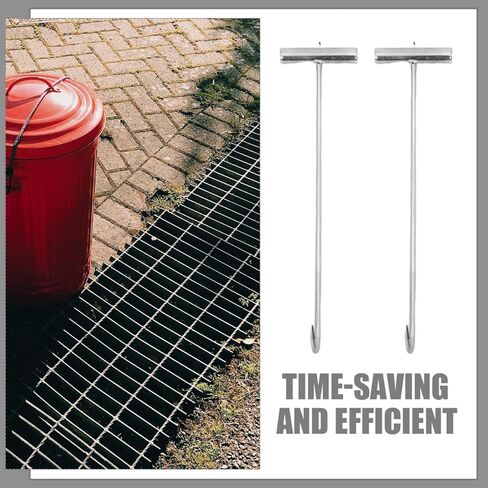 PRETYZOOM 2pcs Manhole Cover Hooks, 15.7 Inch Lifting Hooks with T-Shaped Handle, Stainless Steel Heavy Duty Lifting and Pulling Tool for Drain Covers, Septic Tank Lids in Saudi Arabia