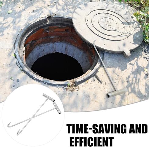 PRETYZOOM 2pcs Manhole Cover Hooks, 15.7 Inch Lifting Hooks with T-Shaped Handle, Stainless Steel Heavy Duty Lifting and Pulling Tool for Drain Covers, Septic Tank Lids in Saudi Arabia