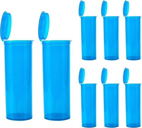 8Pcs Child-Resistant 60 Dram Pop-Top Vial with Hinged Lid Airtight Plastic Empty Pill Bottles,Travel Pill Bottle for Supplements, Vitamins & Medicines(Blue Transparent) in Kuwait